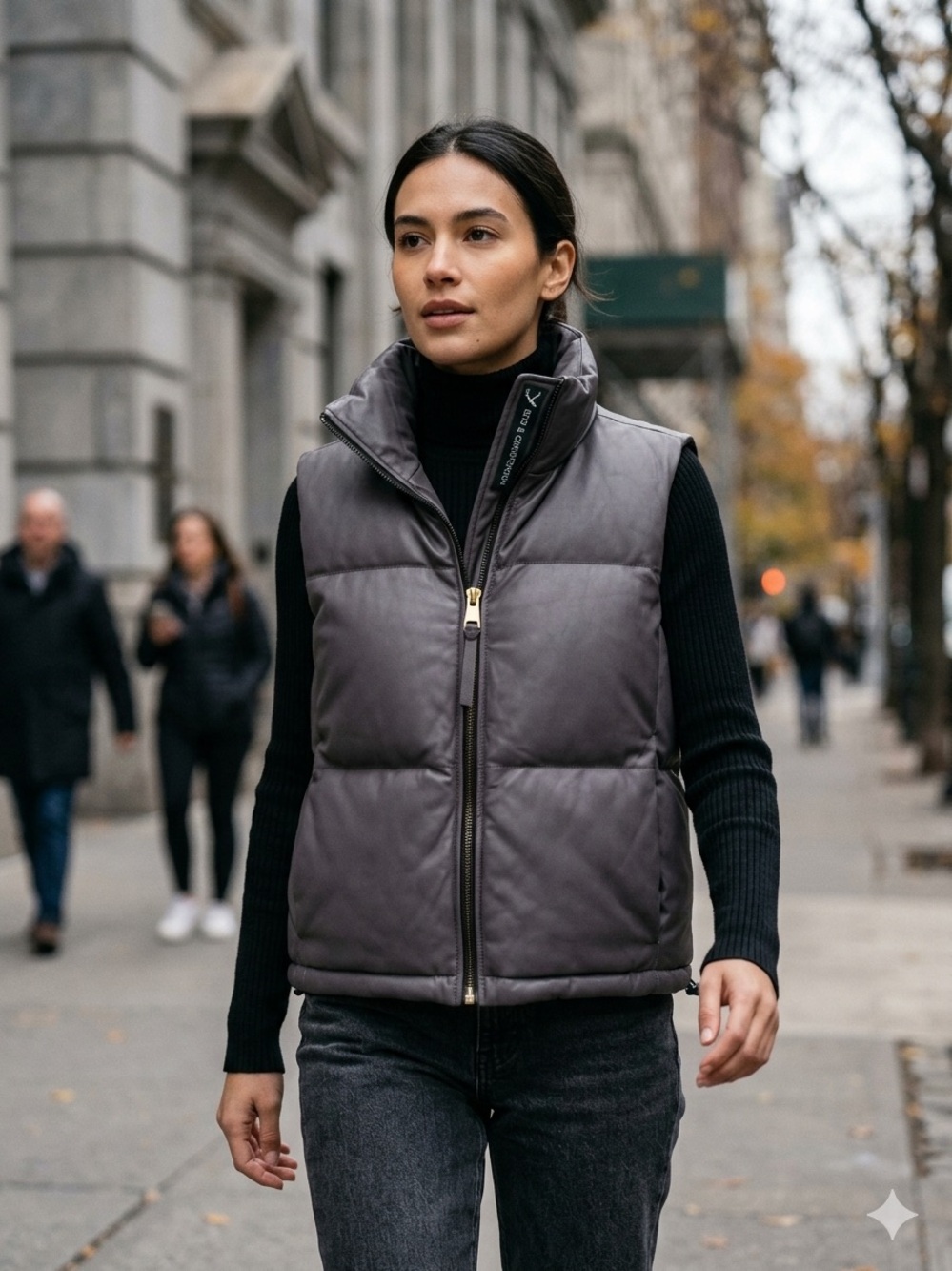 Quilted  leather Vest in Charcoal purple